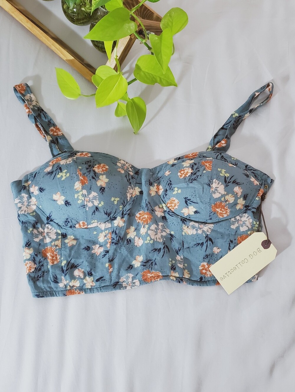 BOG COLLECTIVE New Floral Bustier Cotton Crop Top